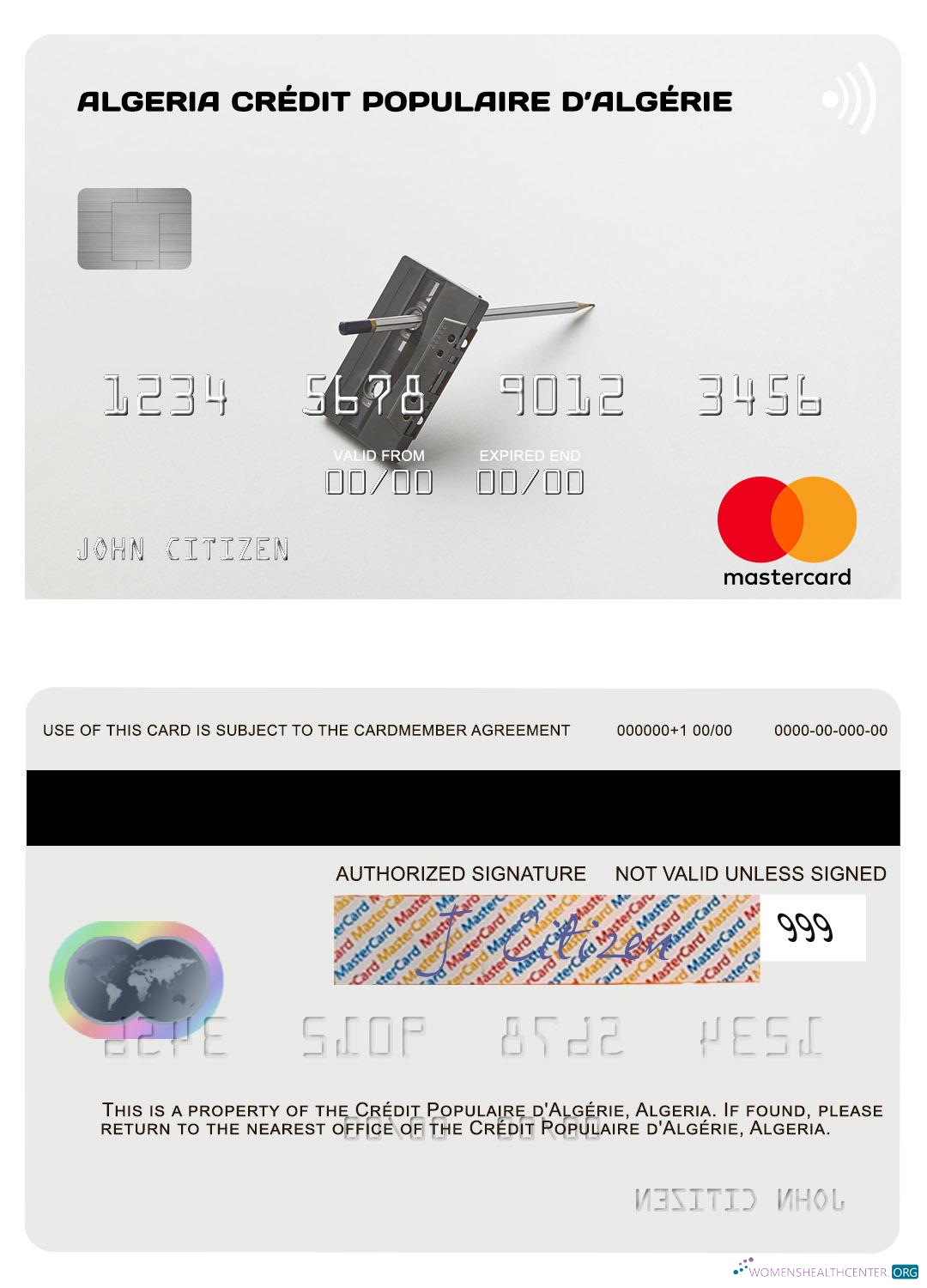 Download Algeria Crédit Populaire d’Algérie mastercard Photoshop template
